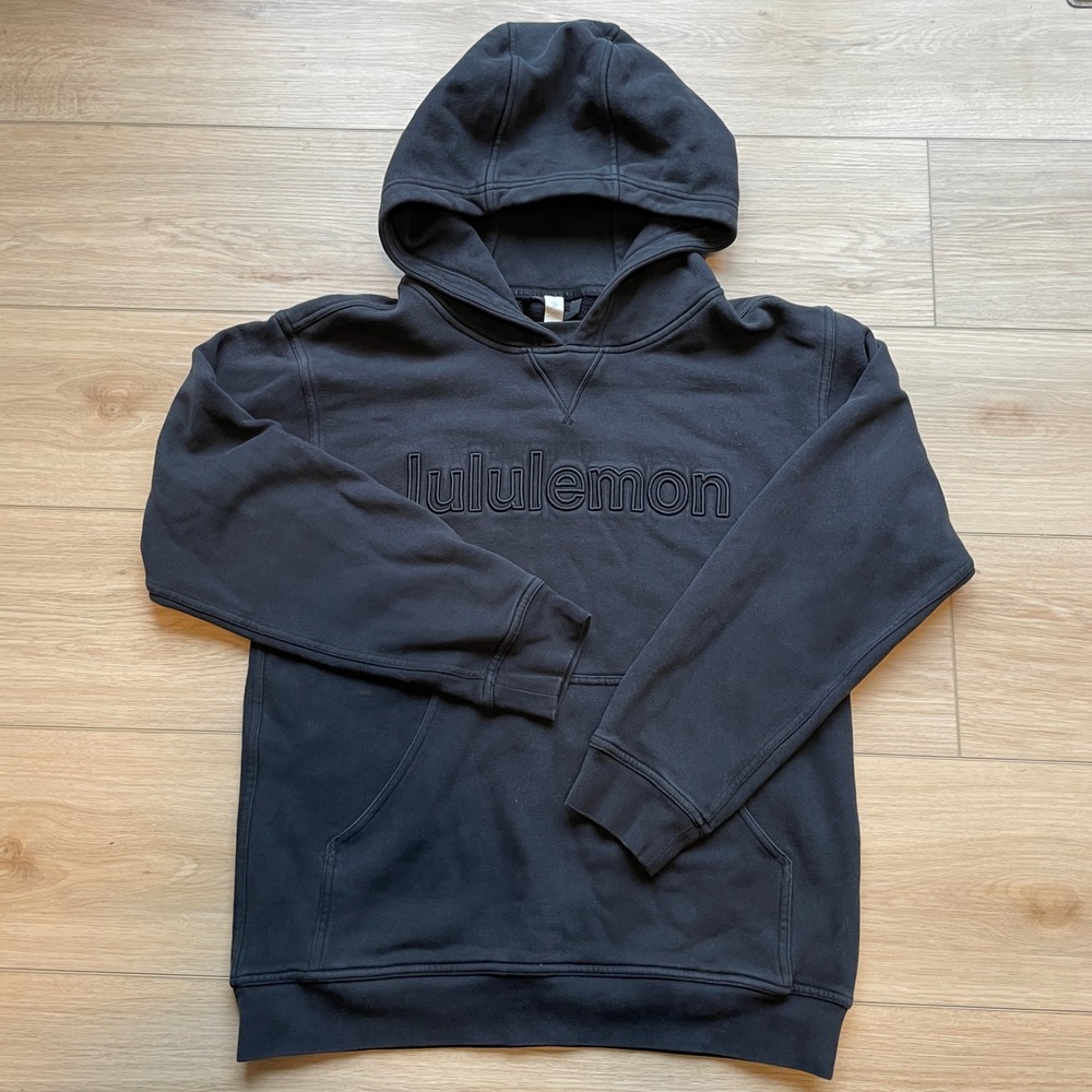 Lululemon All Yours Hoodie Graphic Black Fleece Pullover Size 6 Logo Sweatshirt